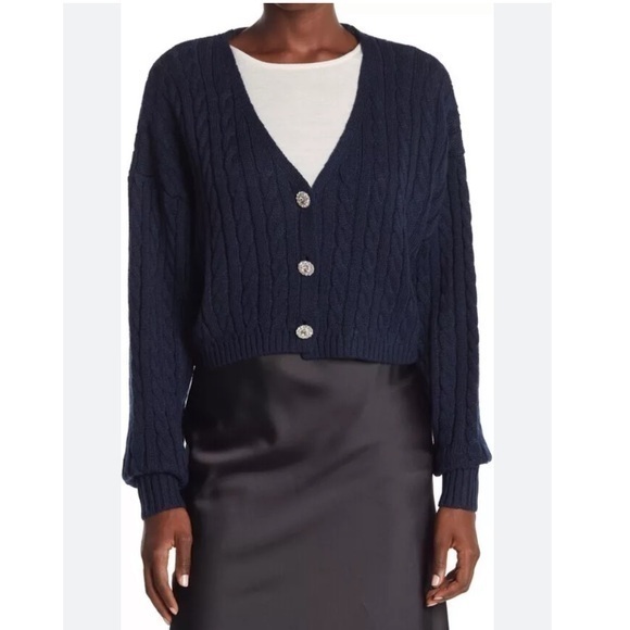 Nwt Ronny Kobo Cardigan Phyllis Sweater Embellished Buttons In Navy